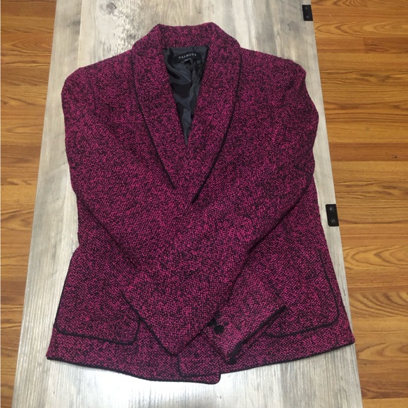 Talbots Tweed Buttoned Wool Cotton Blend Fuscia Blazer sz 6 - Picture 2 of 9